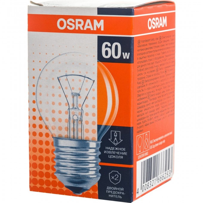 Лампа накаливания OSRAM CLASSIC P CL 60W E27 4008321666253 Лампа накаливания OSRAM CLASSIC P CL 60W E27 4008321666253