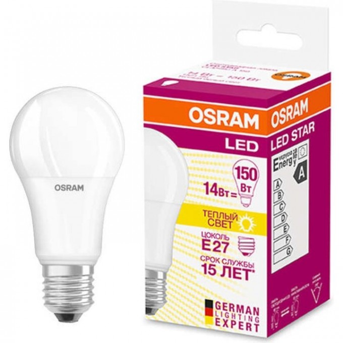 Лампа светодиодная LED OSRAM STAR Classic A 150 13W/827 13Вт 2700К E27 1521лм 220-240В 4058075056985 Лампа светодиодная LED OSRAM STAR Classic A 150 13W/827 13Вт 2700К E27 1521лм 220-240В 4058075056985