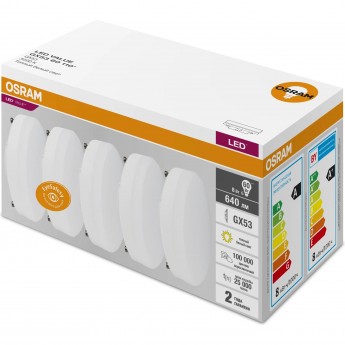 Лампа светодиодная LED OSRAM VALUE LVGX5360 8SW/865 8Вт GX53 230В 2х5 RU (уп.5шт) Лампа светодиодная LED OSRAM VALUE LVGX5360 8SW/865 8Вт GX53 230В 2х5 RU (уп.5шт)